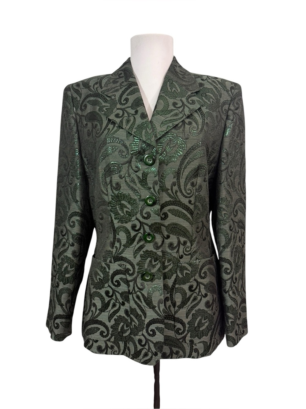 Laurel Escada NEW Vintage Blazer Green Metallic Wool Blend Lined Size 40